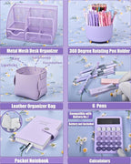 21Pcs Purple Desk Organizers and Accessories With Mesh Desk Organizer and 360°Rotating Pen Holder and a Lot of Office Purple Office Supplies Beautifully Presented in a Gift Box