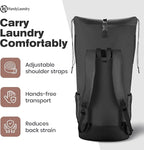 Laundry Backpack - XL Heavy Duty Laundry Bag Holds 3-4 Loads - Adjustable Straps, Drawstring Closure, Pockets & Handles - Durable Hamper for College, Travel & Laundromat - Black