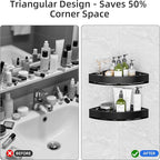Black Corner Shower Caddy - Rustproof Aluminium Triangle Shower Shelf - No Drill & Drill Installation - 2 Bathroom Shelves Wall Mounted (20LB Capacity/Tier)