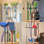 reliahom Broom Holder Wall Mount, 4 Racks with 5 Hooks Black - Mop Storage Tool Racks, Broom Hanger Tool Organizer for Garage, Kitchen, Garden, Laundry Room