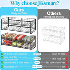 2-Tier Stackable Can Organizer for Pantry, Adjustable Extra-Long Can Rack for Pantry Shelf Organizer and Storage, Sturdy Standing Can Holder for Canned Soup Food Goods Storage up to 64 Cans, Black