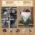 Large Laundry Basket,Green Forest Collapsible Laundry Baskets,Misty Mountains Waterproof Oxford Hamper with Handles for Bathroom Bedroom Nursery Home Storage 16"x20"