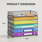 6 Tier Paper Organizer, Grey Letter Tray with Handle, Mesh Desk Organizer, Metal File Organizer, Office Desk Accessories for Home, Office, Classroom, School