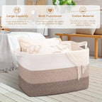 OIAHOMY Extra Large Blanket Basket, 110L Cotton Rope Woven Laundry Basket, Toy Bin for Baby Room, Container for Blanket Storage in Living Room, 24.8''×17.3''×15.8'', Gradient Brown
