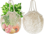 2-Pack Reusable Mesh Grocery Bags, 100% Cotton String, Long Handle Produce Bags, Fruit & Veggie Storage