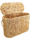 Toilet Paper Storage Basket - Water Hyacinth Slim Toilet Paper Holder with Lid, Holds Up to 9 Rolls, Decorative Organizer for Home Bathroom