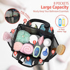 F-color Mesh Shower Caddy Portable with 2 Pack Name Tags, Upgrade Deeper 7 Pockets Shower Bag Tote for College Dorm Room Toiletry Bathroom Essentials Gym Camp Quick Dry 2 handles with S Hook, Black
