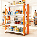 4-Tier Storage Shelves,79" H Heavy-Duty Garage Shelving Unit,Adjustable Metal Industrial Shelf System,3,500lbs Capacity,Tool Organizer for Garage,Workshop,48" W x 20" D x 79" H,Orange&White