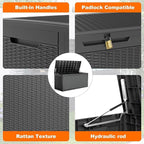 120 Gallon Deck Box,Resin Outdoor Storage Box with Lockable for Patio Furniture, Pool Accessories, Garden Tools Waterproof Outside Storage Box, Black