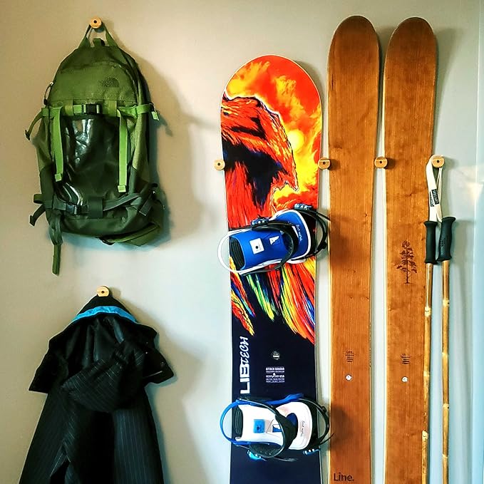 Grassracks Nubbins - Bamboo Flush Ski Wall Mount & Snowboard Wall Mount - Ski Rack & Snowboard Rack