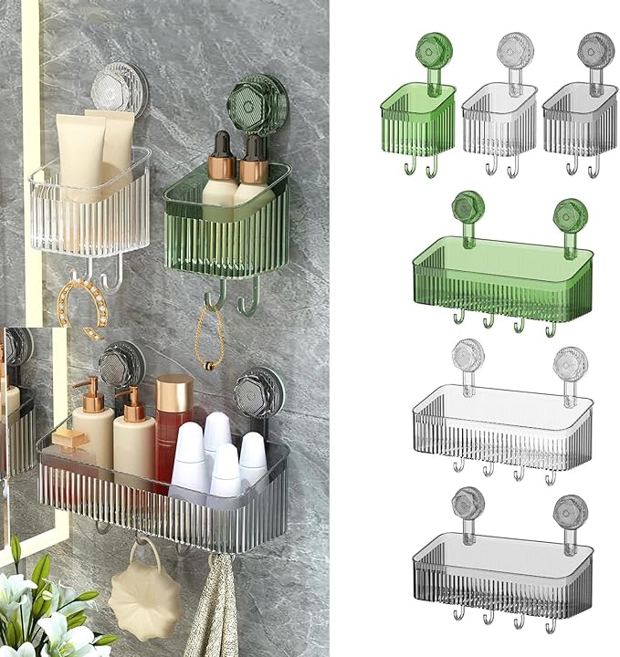 Powerful Suction Cup Bathroom Shelf Wall Mounted Rack Storage Basket Convenient Makeup Tool Stand