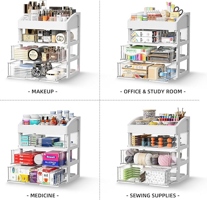 Desk Organizer with Drawers, 3 Drawers Storage Organizer, Desktop Storage Drawers for Office/School Supplies, Plastic Stationary Makeup Organizer, Desk Storage Box for Office, School, Home