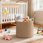 CHICVITA 50L Blanket Basket Living Room, Wicker Laundry Baskets for Home Decor, Baby Toy Basket with Handles, Large Nursery Hamper for Blankets Towels Clothes, 16" X 16" X 14", Jute Brown