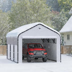 10x16 Metal Carport, Heavy Duty 2-Car Carport Canopy, CarPorts with Removable Polyethylene Sidewalls, Galvanized Steel Roof Car Tent Garage