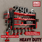 Power Tool Organizer Wall Mount with Charging Station 4 Layer 6 Slot Cordless Drill Holder with Angle Grinder Holder (Red)