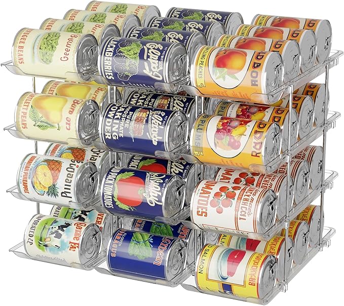 Can Organizer For Pantry Canned Food Goods Organizer For Cabinet Clear Automatic Rolling Can Storage Organizer Pantry Holders Rack, Holds Up to 48 Cans