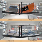 Double Kayak/Ladder Ceiling Storage Rack, Hi Port 2 Ladder Hanger Overhead Garage Kayak Ladder Rack, Holds 200 lbs, Adjustable Height Design, Black