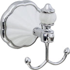 Double Robe & Towel Hook - White Porcelain & Chrome - Flora Series - 5 Year Warrantee
