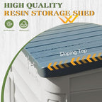 Greesum Outdoor Trash Can Storage Shed, 34 Cu.ft Waterproof Horizontal Storage Shed, Portable Horizontal Resin Storage Shed for Garden, Backyard, Patio, White