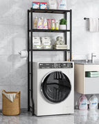 Kitsure Over The Toilet Storage Rack - Freestanding Over The Toilet Storage Cabinet with Paper Holder & Hooks, Bathroom Organizers and Storage, Brown + Black, 3 Tiers (61" H)