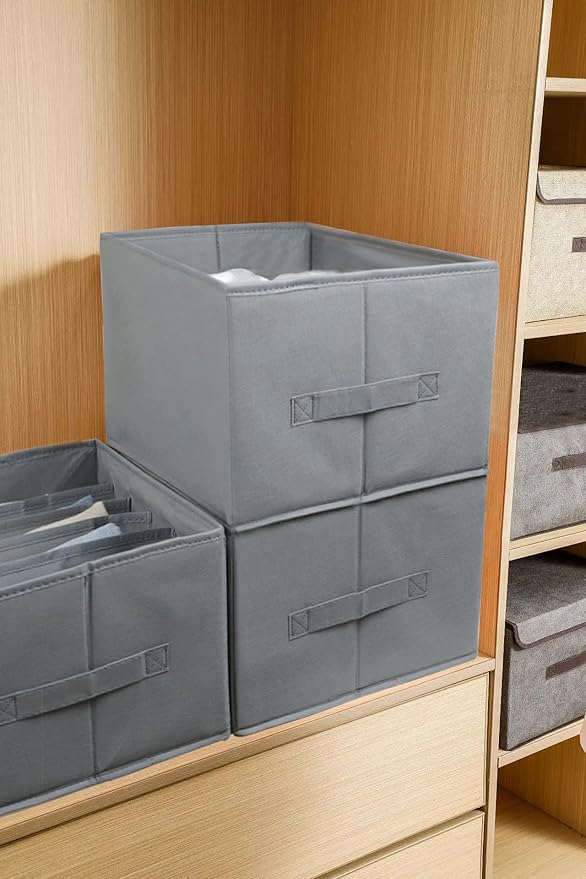 Extra Large Clothes Closet Organizer 6 Compartments for Jean Sweater Sheets to Shirt - Divided Clothing Storage Boxes for Closet, Wordrobe, Bedroom, Shelf (4pc Gray)