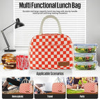 Lunch Bag Women/Men Lunch Box Women/Men (Red+Beige Checkerboard)