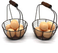 CVHOMEDECO. Metal Wire Mini Egg Baskets Rust Gathering Baskets with Wooden Handle Country Vintage Style Storage Baskets. Set of 2