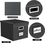 Huolewa New Portable File Organizer Boxes Set of 4, Collapsible Linen Hanging Filing Storage Boxes with Plastic Slide, Decorative Home/Office Filing System for File and Folders Storage (Black)