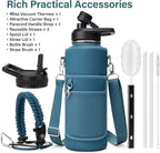 Insulated Water Bottle | Thickened Stainless Steel Vacuum Metal | Portable Sports Water Jug for Gym and Hiking with Straw, Carrier Bag, Handle Strap | BPA-Free 40 oz