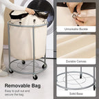 STO STO Rolling Laundry Hamper with Wheels – 185L (48 Gallon) Extra Large Industrial Clothes Laundry Basket with Removable Bag, Round Cart Sorter for Bedroom, Hotel, Beige & Brown