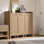 SICOTAS Shoe Storage Cabinet, 30 Pairs Rattan Shoe Cabinet Storage for Entryway, 6-Tier 41" Tall Large Shoe Cabinet, Boho Farmhouse Cabinet with Doors for Entryway Hallway Living Room, Light Oak