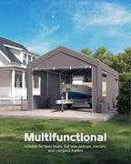 GarveeLife 10x20 ft Heavy-Duty Carport, Portable Garage with 200G Canopy Top - Waterproof and 200 Sidewall Curtains, Sandbags, and Reinforced Stakes for Carport, Outdoor Shade, and Event Use, Grey
