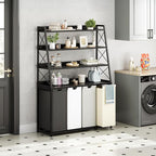 Laundry Basket, 4 Section Laundry Hamper with 4 Tiers Shelf, Pull-Out and Removable Laundry Bags, Large 4 x 15.87 Gallons, for Laundry Room Bathroom Black PF12XLK