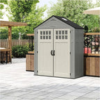 Suncast Everett 6x3 ft Vertical Storage Shed - Resin Outdoor Garden Shed with Floor, Windows, Skylight & Lockable Double Doors. Slim Yard Storage for Utility Tools & Backyard Equipment