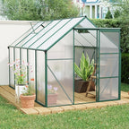 Polycarbonate Greenhouse with Rain Gutter and Roof Vent, Raised Base and Anchor Aluminum Heavy Duty Walk-in Green House, Outdoor Patio Sunroom with Sliding Door (Green, 122.44*74.8*76.77in)