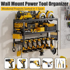 Power Tool Organizer, 7 Drill Holder for Tool Organizer, Storage and Organization for Garage, Heavy Duty Metal Tool Shelf Utility Rack for Cordless Power Tools Suitable for Pegboard/Workshop