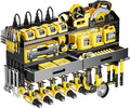 Power Tool Organizer Wall Mount with Charging Station, 4 Layers Storage Rack with 9 Drill Holders & Battery Storage, Cordless Tool Organizer with 2 Drawers for Garage, Workshop & Tool Room