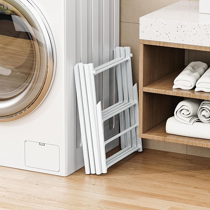 Foldable Drying Rack Clothing, 3-Tier Portable Clothes Drying Racks for Indoor & Outdoor, Anti-rust Compact Laundry Rack Collapsible, Compact Size, 15 lbs Max Load, White 28"D x 10"W x 35"H
