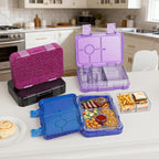 Bento Lunch Box for Kids, Plastic Lunch Box Case, 5/6 Tritan Compartments, BPA free, deal Portion Sizes for On-the-Go Meal, Shiny Black and Clear