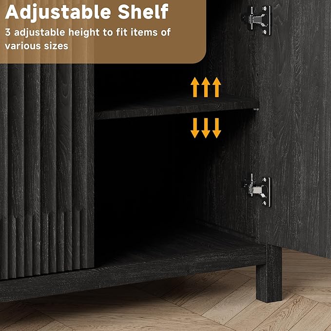 FLOWBACK Fluted Sideboard Buffet Storage Cabinet - 3 Pieces Small Modular Modern Coffee Bar Cabinet with Storage, Media Console Credenza Cabinet for Kitchen, Coffee Bar, Pantry, Living Room