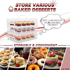 Cupcake Carrier, 3-Tiers Cupcake Containers, Holds 36 Cupcakes or 3 Large Cakes, Cupcake Holder, Cupcake Box with Lid and Handle (White, Basic)