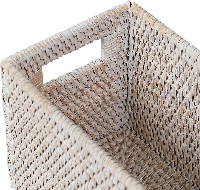 YANGQIHOME Toilet Paper Basket, Rattan Toilet Tank Basket for Bathroom, Wicker Baskets with Lid for Storage, Whitewash