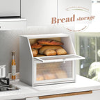 Bread Box for Kitchen Countertop Bin Double Layer Bread Box Storage Container Extra Large Capacity with Diamond Pattern Windows (White, Extra Large)