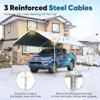 Quictent 10x15 ft Heavy Duty Car Canopy Galvanized Frame Carport Outdoor Party Tent Boat Shelter with 3 Reinforced Steel Cables - Green