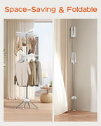 Clothes Drying Rack Foldable, 72 inch 2 Tier Laundry Drying Rack with Rotating Clothes Rail for 27 Pieces of Clothes, Adjustable, 24 Clips, Space Saving, White and Silver CDR012W01
