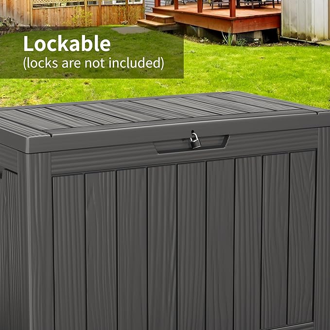 47 Gallon Resin Deck Box Outdoor Storage Box for Patio Furniture,Outdoor Cushions,Garden Tools and Pool Supplies,Waterproof,Lockable(Black,47Gallon)