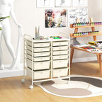 GOFLAME 12-Drawer Rolling Storage Cart, Multipurpose Organizer Cart with 2 Sizes Plastic Drawers, Mobile Utility Cart with Lockable Casters for School, Home Office, Beauty Salon, White