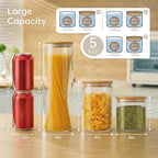 Multi Size - 5 Pack Glass Jars with Bamboo Lids, Glass Pantry Storage Containers with Airtight Lids, Round Air Tigh Food Storage Canisters for Cereal, Pasta, Flour, Sugar, Best for Kitchen Organizer