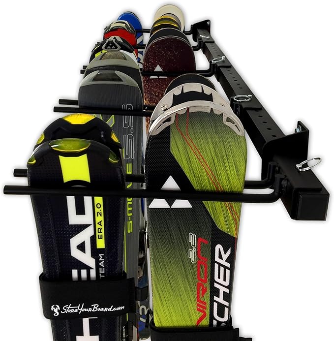 StoreYourBoard Solitude Ski Storage Rack, Wall Mount Organizer with Shelf option, Holds 10 Pairs of Skis, Heavy Duty Supports 300 lbs