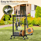 Broom Holder with Cleaning Supplies Organizer Load 160 LBS Cleaning Cart with Wheels Broom Closet Storage with 6 Mop Hanger Grippers, 3 Double-Hooks, Vacuum Stand for Laundry Garage Organization